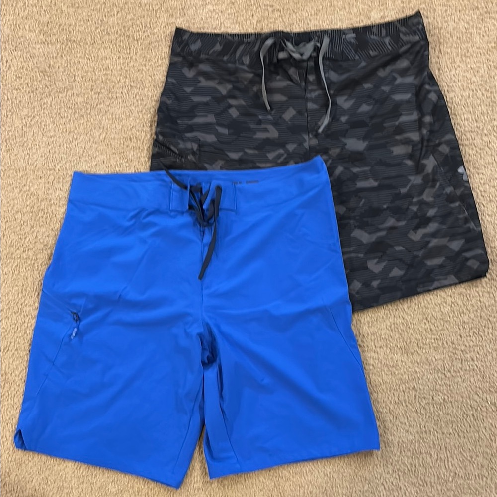UA Men's Blue and Black Swim Shorts